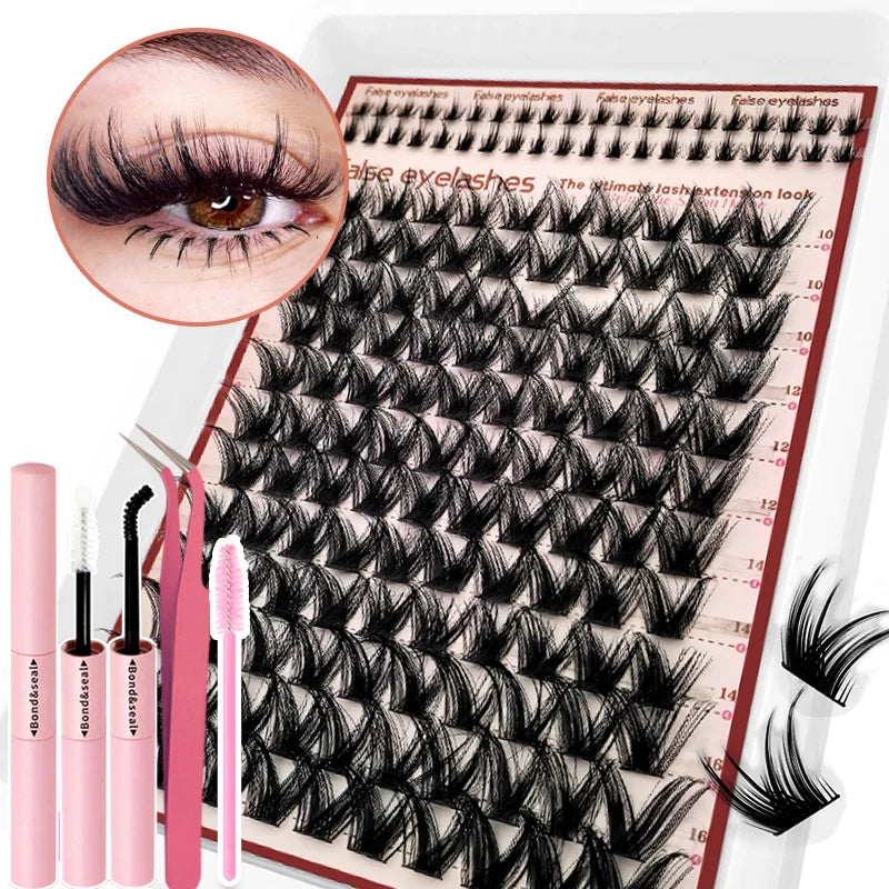 DIY Lash Extension Kit 8-16mm Mixed Lengths Fluffy Cluster Lashes Set
