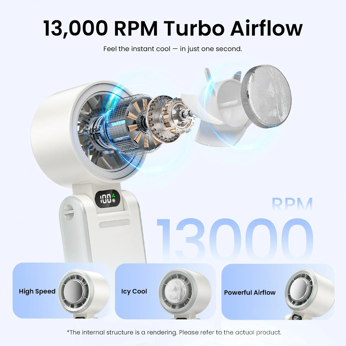 Vention Handheld Fan Superconductive Cooling 100 Speeds 13000 RPM LED Digital Display Handheld