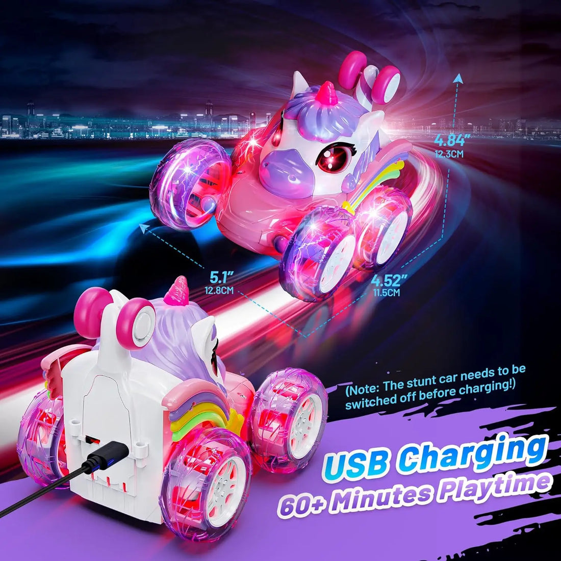 2.4G Lighting unicorn Remote Control Stunt Dump Truck Drift Dancing Toy Car, Children's New Year Bi