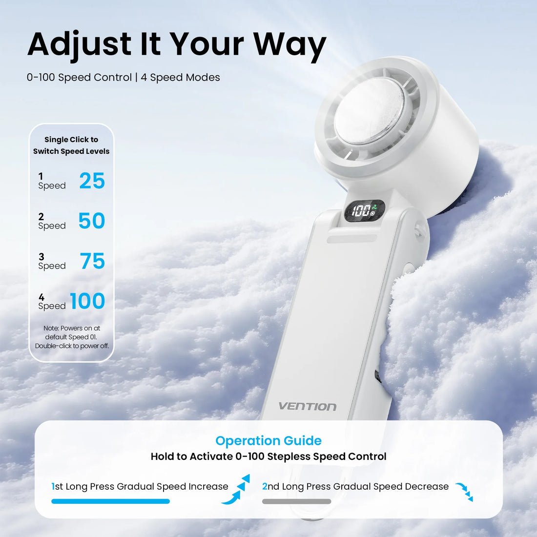 Vention Handheld Fan Superconductive Cooling 100 Speeds 13000 RPM LED Digital Display Handheld