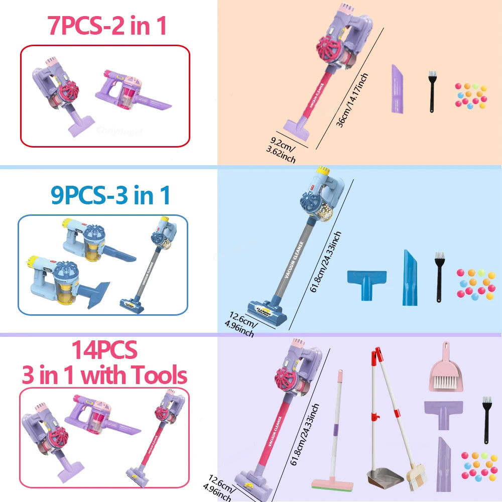 Kids Vacuum Cleaner Toy Electric Realistic Pretend Play Housekeeping Cleaning Set for Toddlers