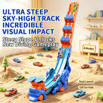 Foldable Dinosaur Transforming Race Track Launcher, 4 Shapes Multi Gameplay Stunt Car Toy
