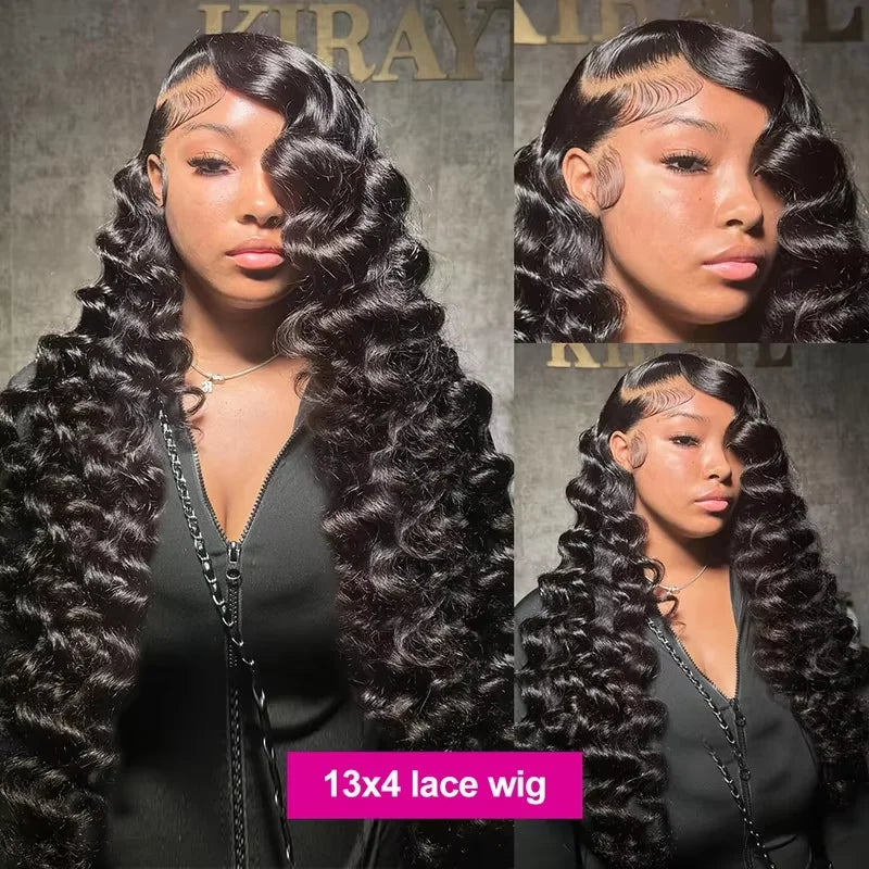 18/-40 42 Inch Loose Wave 13x6 HD Lace Frontal Wig Human Hair Brazilian Loose Deep Waves Curly Wigs Lace Front Wigs For Women