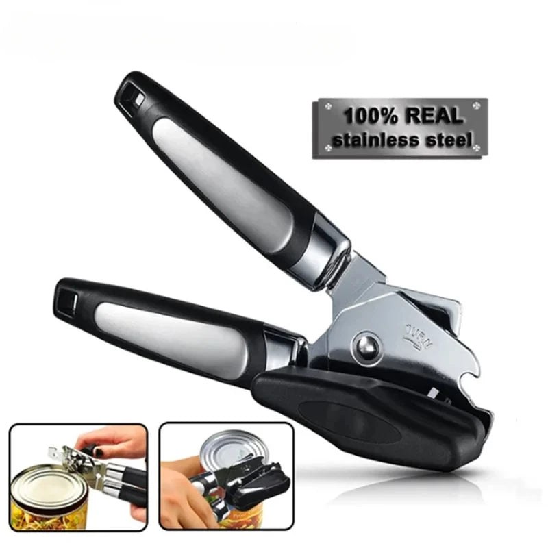 Multifunctional Stainless Steel Can Opener, Side Cut Professional Tin & Bottle Opener, Ergonomic Grip Kitchen Gadget