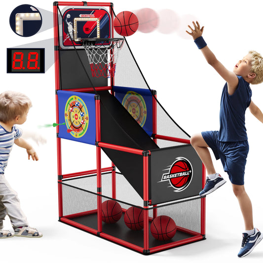 Arcade Basketball Game Set - Indoor/Outdoor Basketball Play, Easy Setup with Pump & Balls,