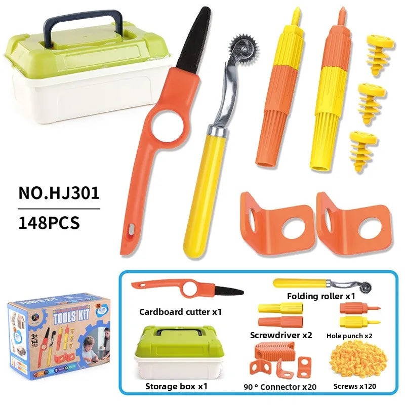 Cardboard Construction Kit 150 PCS with Cutter Tool Box for Kids (STEM)