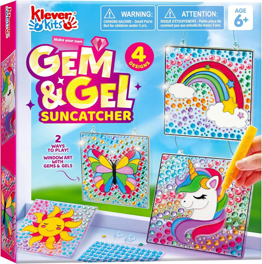 JOYFY 4PCS Window Art 2-in-1 Gems and Gels Suncatcher Diamond and Gels Arts & Crafts Toys