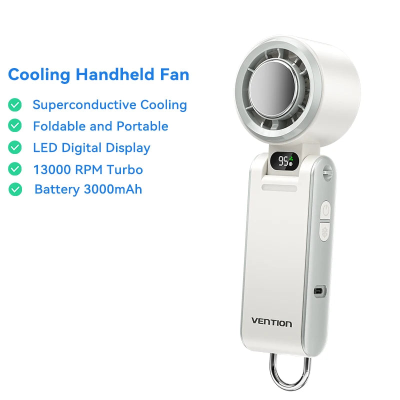 Vention Handheld Fan Superconductive Cooling 100 Speeds 13000 RPM LED Digital Display Handheld
