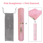 2-IN-1 Electric USB Hair Straightener Curler Fashion Colored Diamond  Design Wireless Travel Size