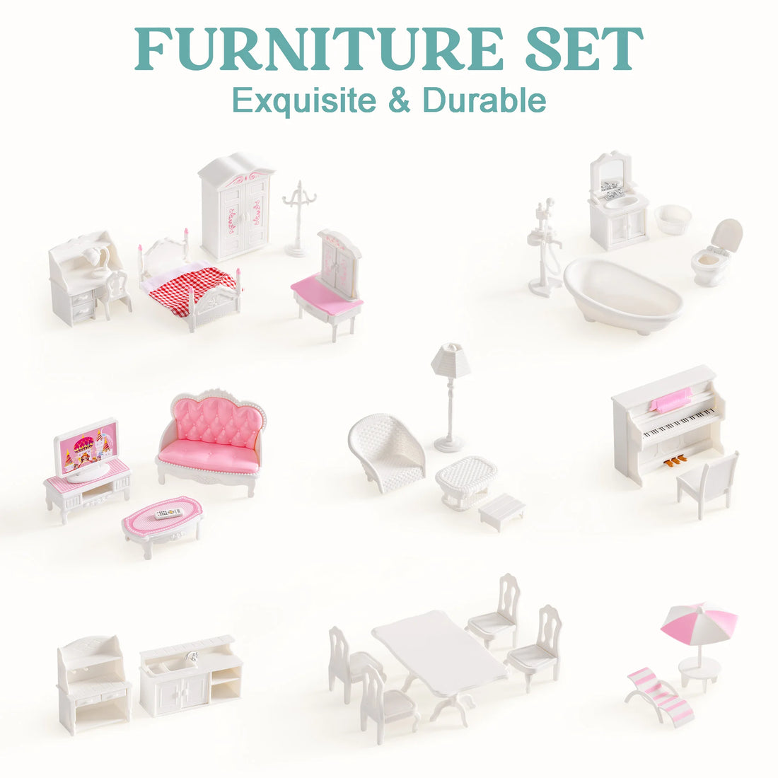ROBUD Wooden Dollhouse 3 Story 6 Room with 31PCS Furniture Set, Kids Pretend Play