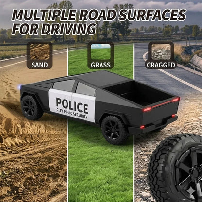 2.4G Remote Control Cyber Pickup Truck, RC Police Car with LED Lights, Rechargeable Off Road Racing Vehicle Toy for Boys Gifts