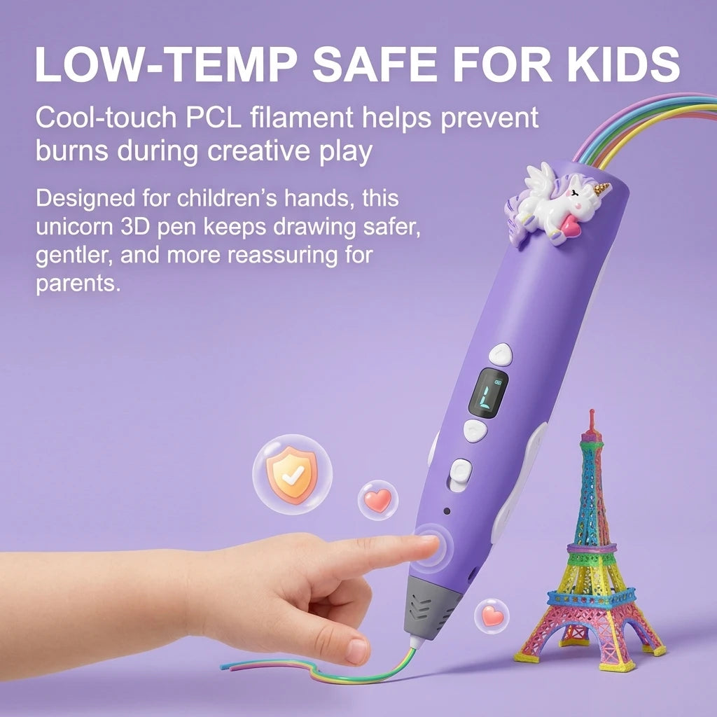 Unicorn Low Temperature 3D Printing Pen for Kids Safe 3D Drawing Pen with LED Display