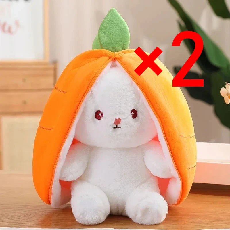 25cm Cute Strawberry Carrot Rabbit Plush Toy Stuffed Creative Into Fruit Transform Baby Cuddly Bunny Doll
