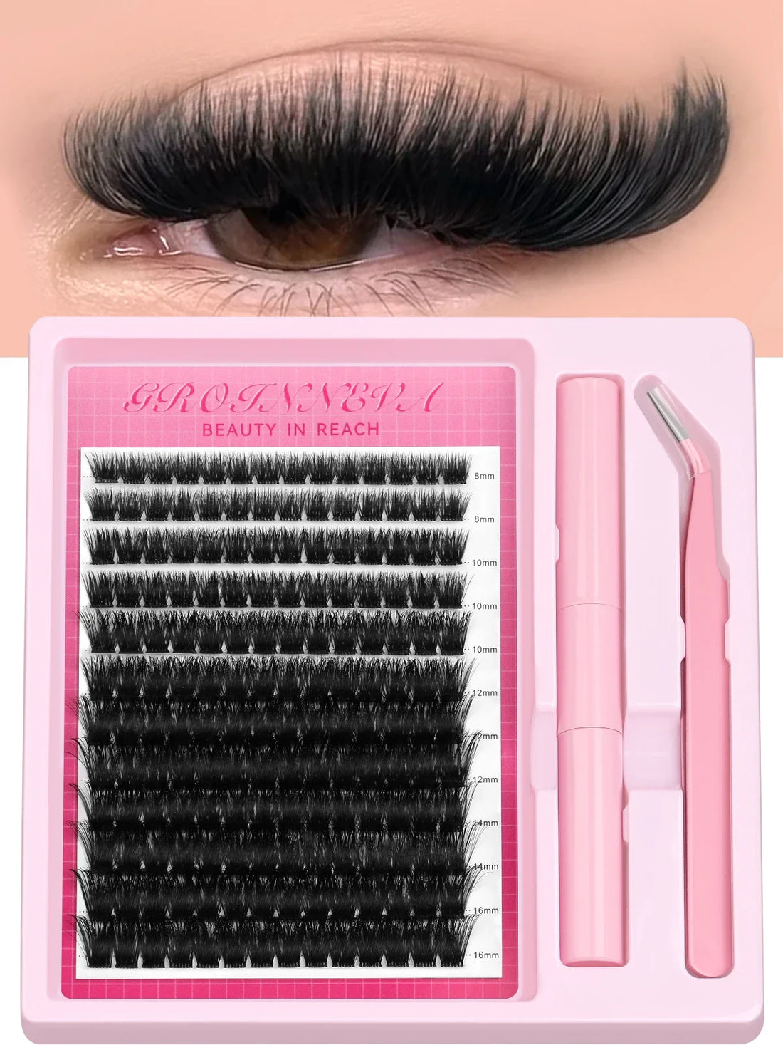GROINNEYA Lash Clusters Kit Fluffy Individual Lashes C Curl Cluster DIY Lash Extension Kit