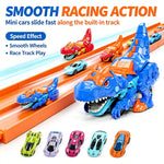 Foldable Dinosaur Transforming Race Track Launcher, 4 Shapes Multi Gameplay Stunt Car Toy
