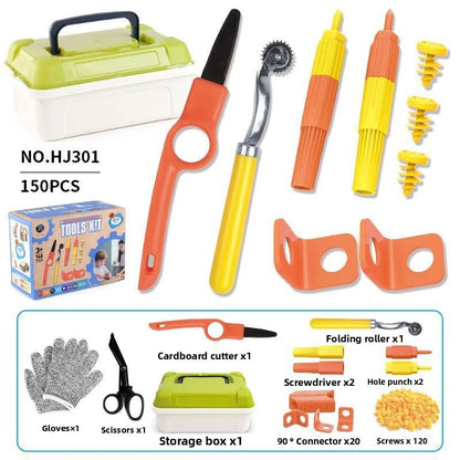 Cardboard Construction Kit 150 PCS with Cutter Tool Box for Kids (STEM)