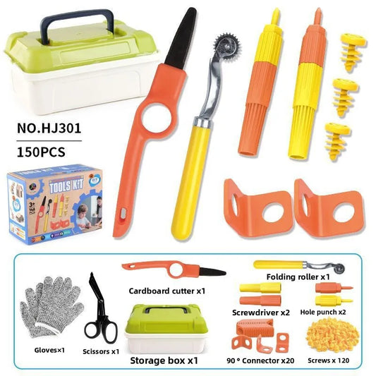 Cardboard Construction Kit 150 PCS with Cutter Tool Box for Kids (STEM)