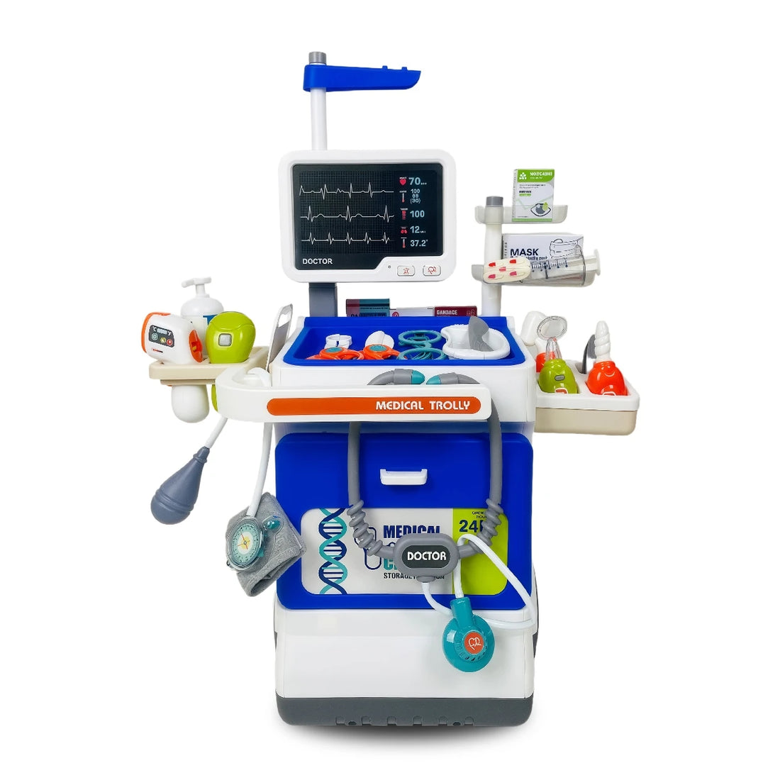 Deluxe Kids Doctor Play Set Pretend Play Medical Cart Trolley ECG Stethoscope Educational Role Play Toy Boys Girls Gift