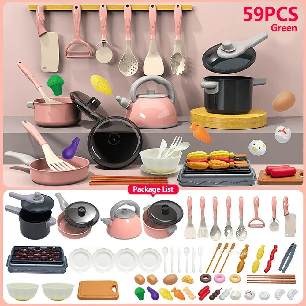 Kids Kitchen Toys Set 92/86/69/59PCS Play Kitchen Accessories Kit with Play Pots Pretend Food