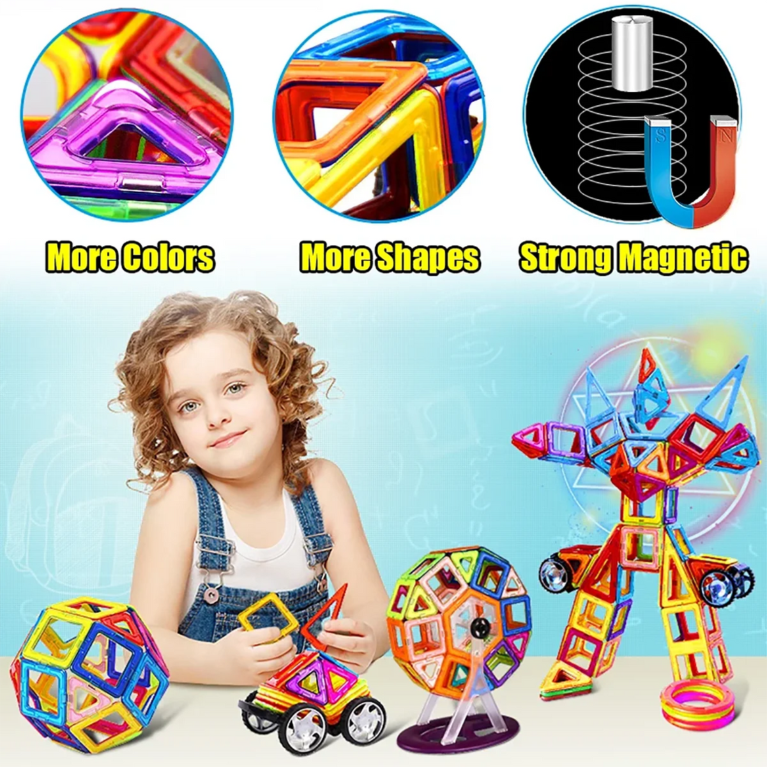 Huge Piece Count Magnetic Building Blocks Set,Magnetic Tiles Set for Kids