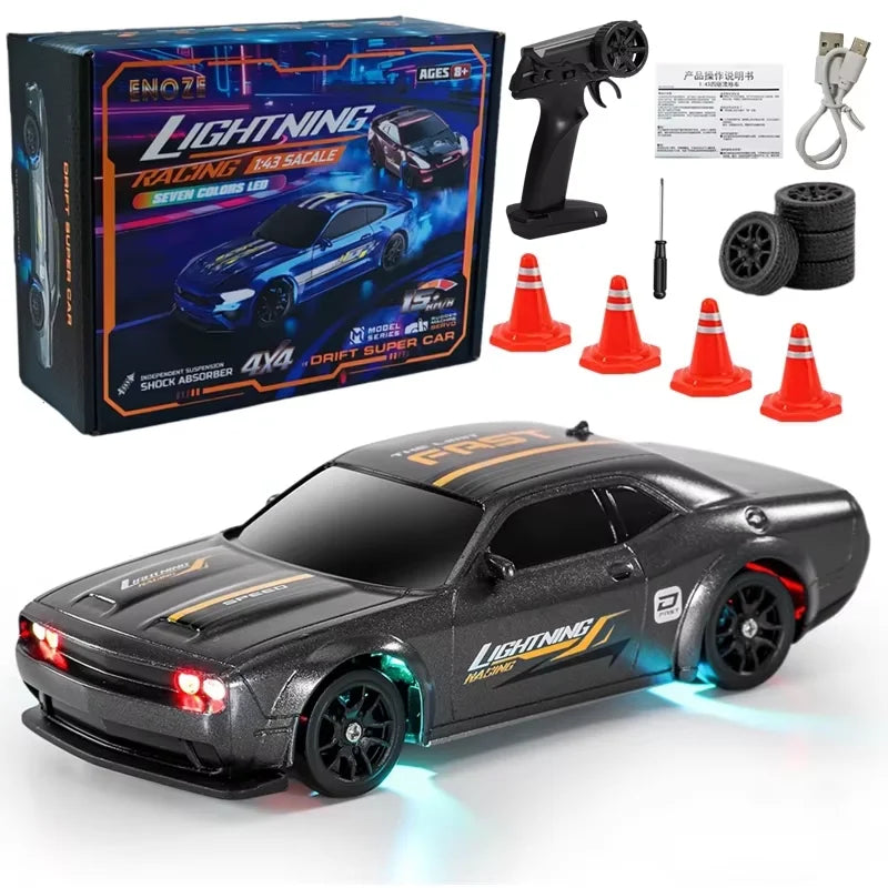 Oike 4WD Remote Control Desktop Car for Adults Kids 1/64 or 1/43 Mini Drift Racing High Speed RC Car with LED Lights Hobby Gift