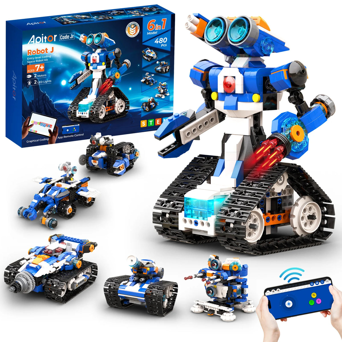 Apitor STEM 6-in-1 Robot J Building Kit APP Remote Control & Coding Toy Educational Robotics Fors Kids Ages 7+