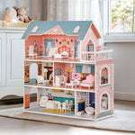ROBUD Wooden Dollhouse 3 Story 6 Room with 31PCS Furniture Set, Kids Pretend Play