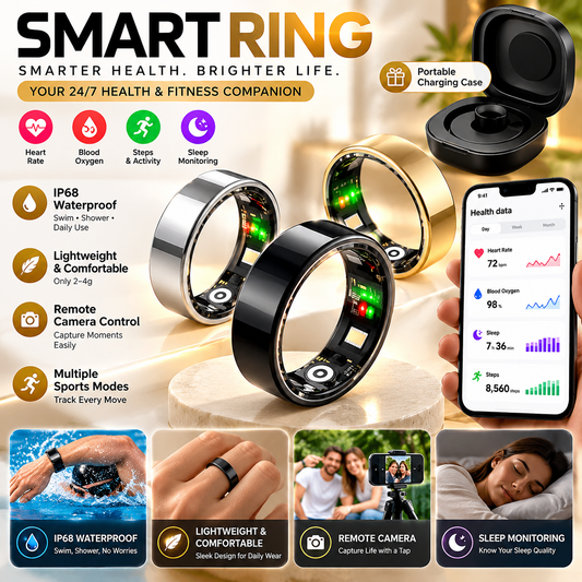 2026 New Smart Ring Heart Rate Blood Pressure Sleep Monitoring Motion Tracking IP68 Waterproof Men Women