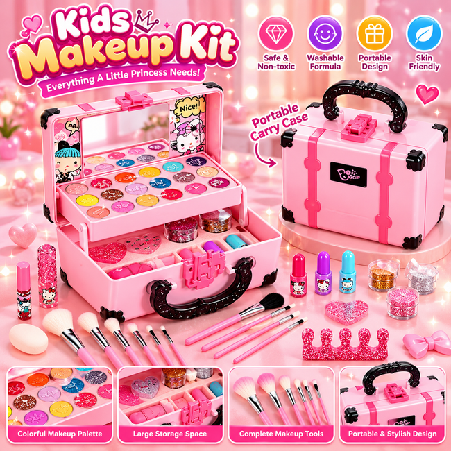 Children Makeup Cosmetics Pretend Playing Box Princess Make Up Girl Toy Play Set