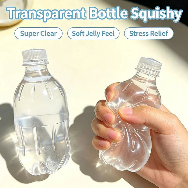 Transparent Water Bottle Squishy Toy Clear Jelly Squeeze Fidget Toy Slow Rising Stress Relief Decompression Desk Toy Gift