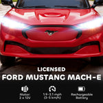 12V Kids Ride On Car, Licensed Ford Mustang Mach-E Electric Car with Remote Control, LED Light, Music, Red
