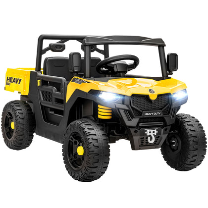 Kids Ride On Car, 12V Electric Kids UTV With Electric Dump Bed, 4-Wheel Suspension For 3-8 Years, Yellow