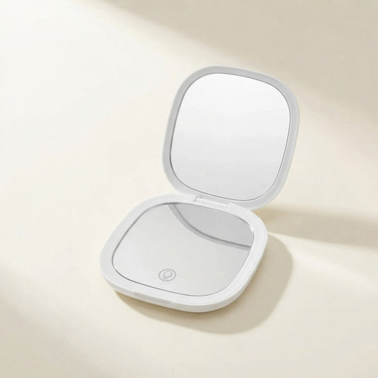 Mini Compact Foldable Pocket Hand Led Makeup Mirror With Led Light 5x/10x Magnification Rechargeable And Small